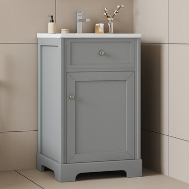 VanityFus 20-in Bathroom Vanity Gray Single Sink Combo with Ceramic Top 1 Soft Close Door Adjustable Shelves