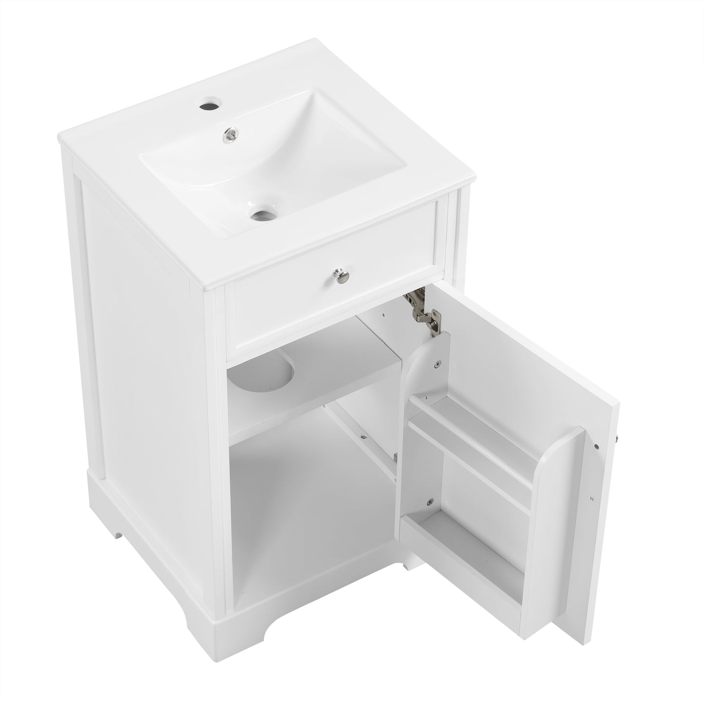 VanityFus 20-in Bathroom Vanity White Single Sink Combo with Ceramic Top 1 Soft Close Door Adjustable Shelves