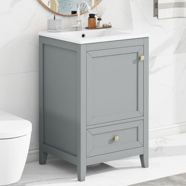 VanityFus 20-in Bathroom Vanity Gray Single Sink Combo with Ceramic Top 1 Soft Close Door 1 Drawer