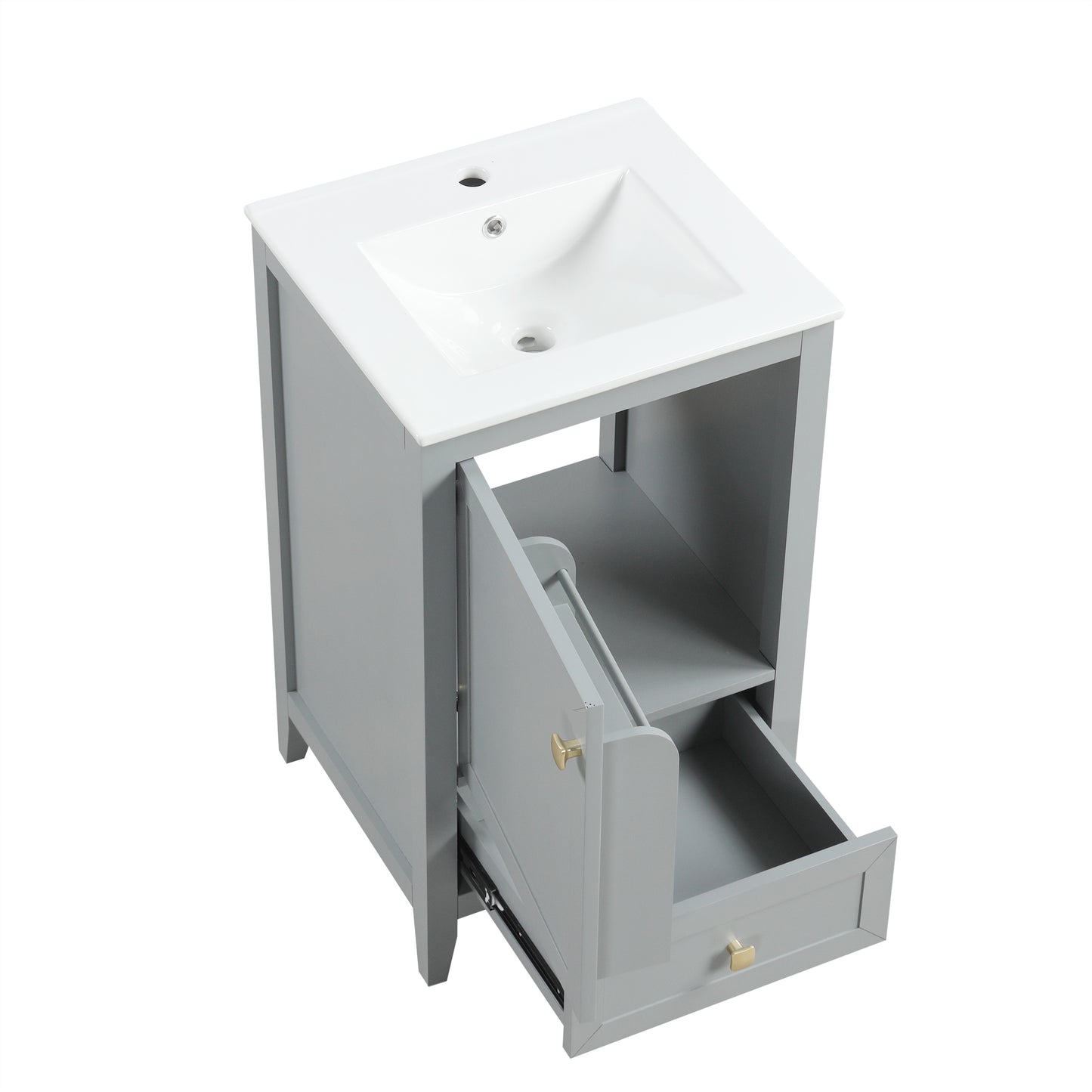 VanityFus 20-in Bathroom Vanity Gray Single Sink Combo with Ceramic Top 1 Soft Close Door 1 Drawer