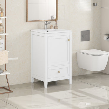 VanityFus 20-in Bathroom Vanity White Single Sink Combo with Ceramic Top 1 Soft Close Door 1 Drawer