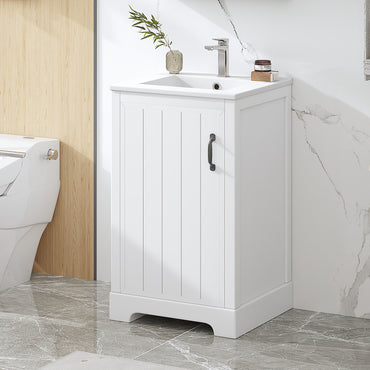 VanityFus 20-in Bathroom Vanity White Single Sink Combo with Ceramic Top 1 Soft Close Door Adjustable Shelves