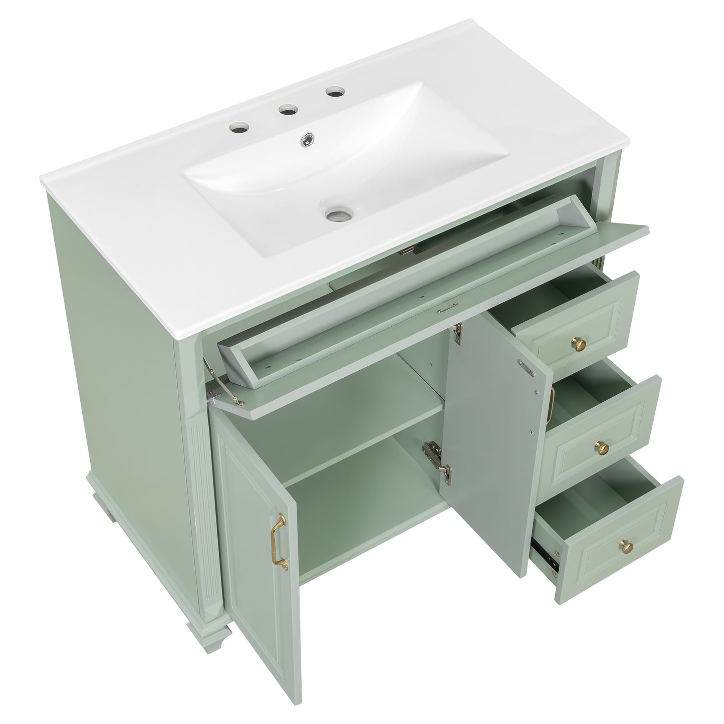 VanityFus 36-in Bathroom Vanity Green Single Sink Combo with Ceramic Top 2 Doors 4 Drawers