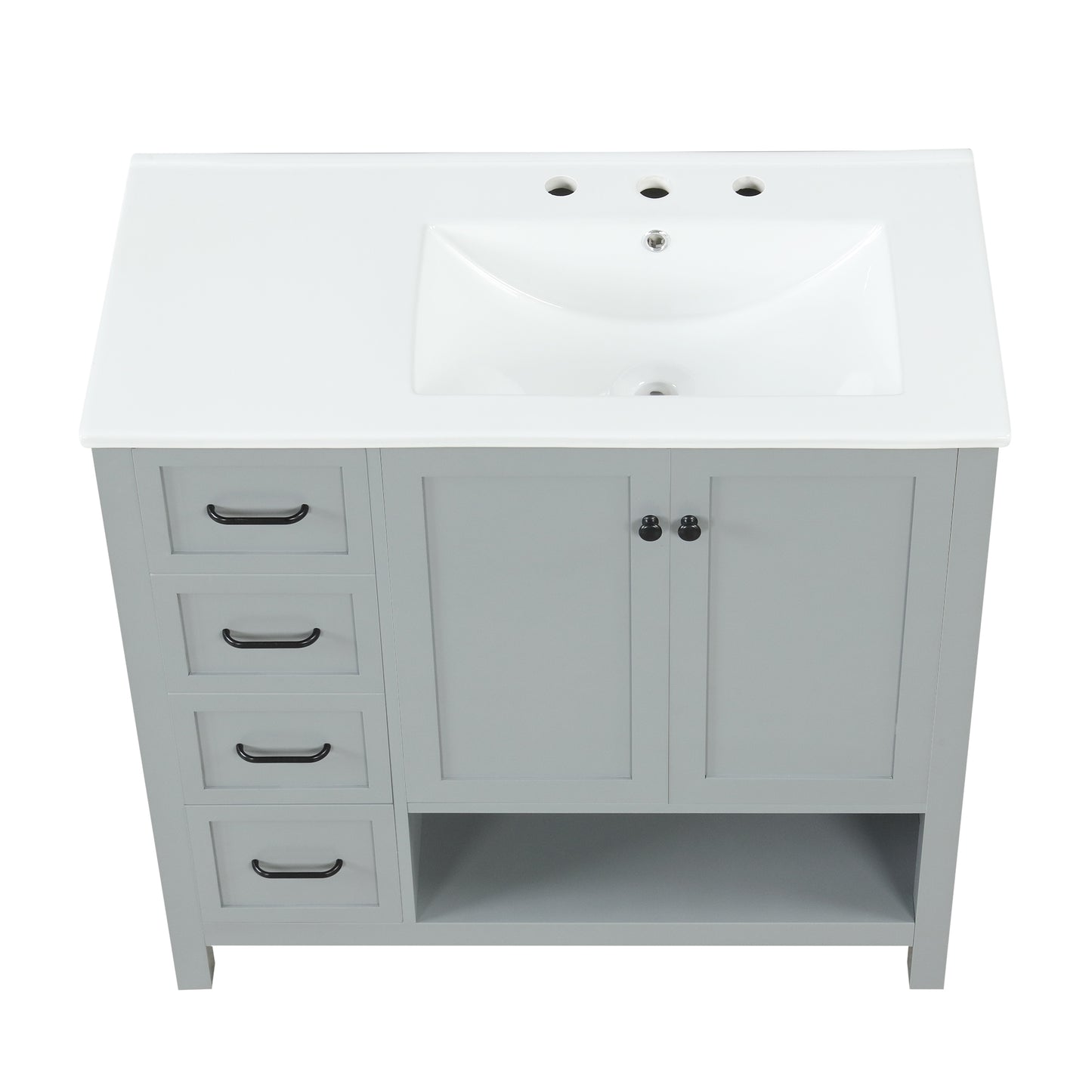 VanityFus 36-in Bathroom Vanity Gray Single Sink Combo with Ceramic Top 2 Doors 2 Drawers Adjustable Shelves