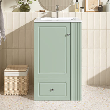 VanityFus 20-in Bathroom Vanity Green Single Sink Combo with Ceramic Top 1 Door 1 Drawer