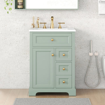VanityFus 18.6-in Green Bathroom Vanity Single Sink Combo with Ceramic Top 1 Soft Close door 3 drawers Undermount