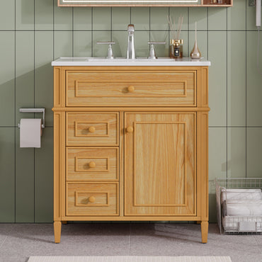 VanityFus 18.6-in Wood Bathroom Vanity Single Sink Combo with Ceramic Top 1 Soft Close door 3 drawers Undermount Adjustable Shelves