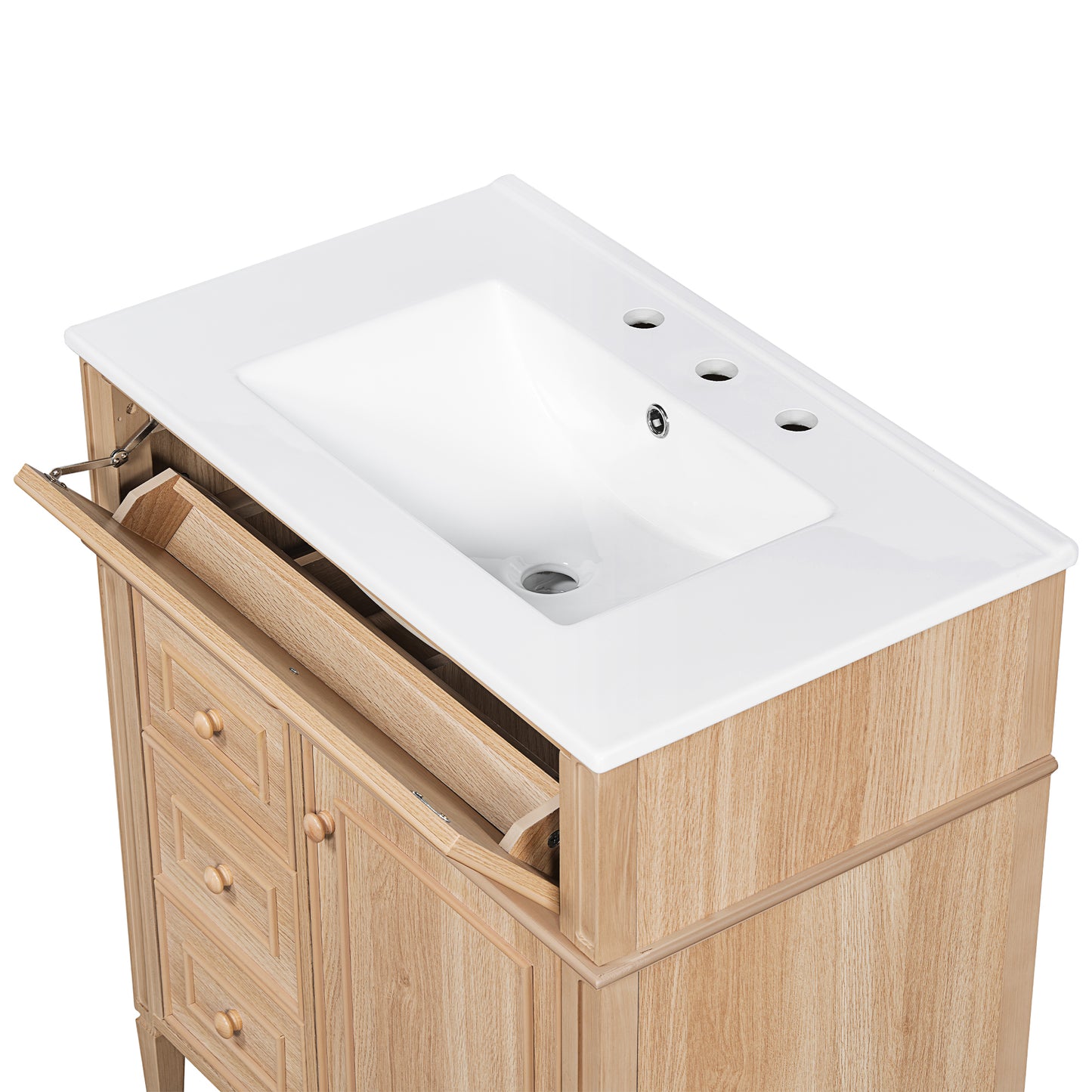 VanityFus 18.6-in Light Wood Bathroom Vanity Single Sink Combo with Ceramic Top 1 Soft Close door 3 drawers Undermount Adjustable Shelves