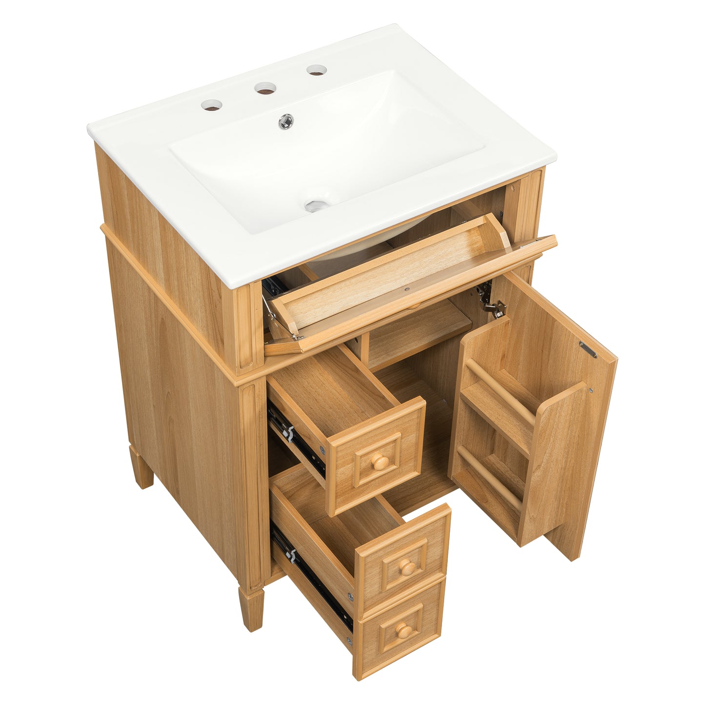 VanityFus 18.6-in Wood Bathroom Vanity Single Sink Combo with Ceramic Top 1 Soft Close door 3 drawers Undermount