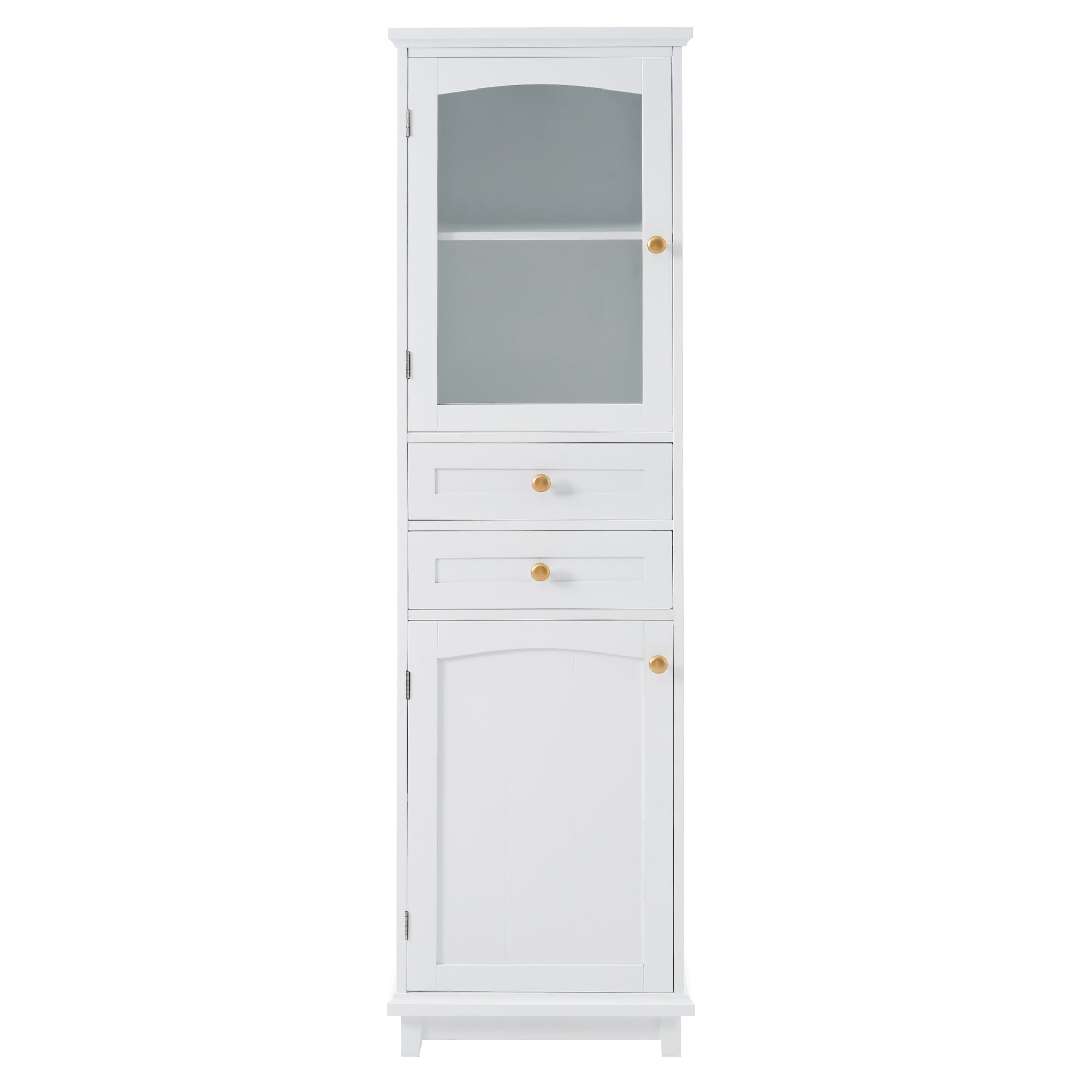 VanityFus White 14.21-in x 17.76-in x 62.99-in Wood Freestanding Soft Close Linen Cabinet adjustable shelves 2 Soft close doors 2 drawers