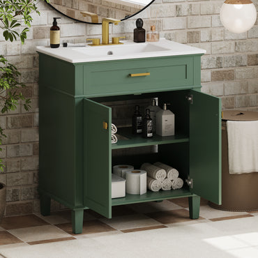 VanityFus 30-in Green Bathroom Vanity Single Sink Combo Ceramic Top 2 Soft-Close Doors Adjustable shelves