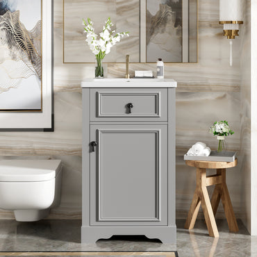 VanityFus Gray 20-in Bathroom Vanity Single Sink Combo Ceramic Top 1 Soft-Close Doors Adjustable shelves