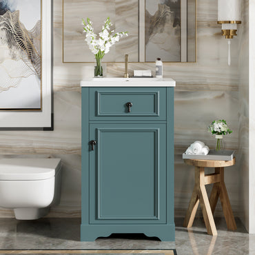VanityFus Green 20-in Bathroom Vanity Single Sink Combo Ceramic Top 1 Soft-Close Doors Adjustable shelves