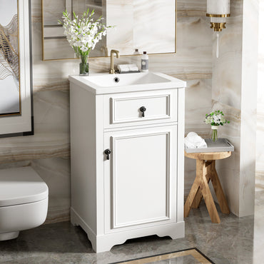 VanityFus White 20-in Bathroom Vanity Single Sink Combo Ceramic Top 1 Soft-Close Doors Adjustable shelves