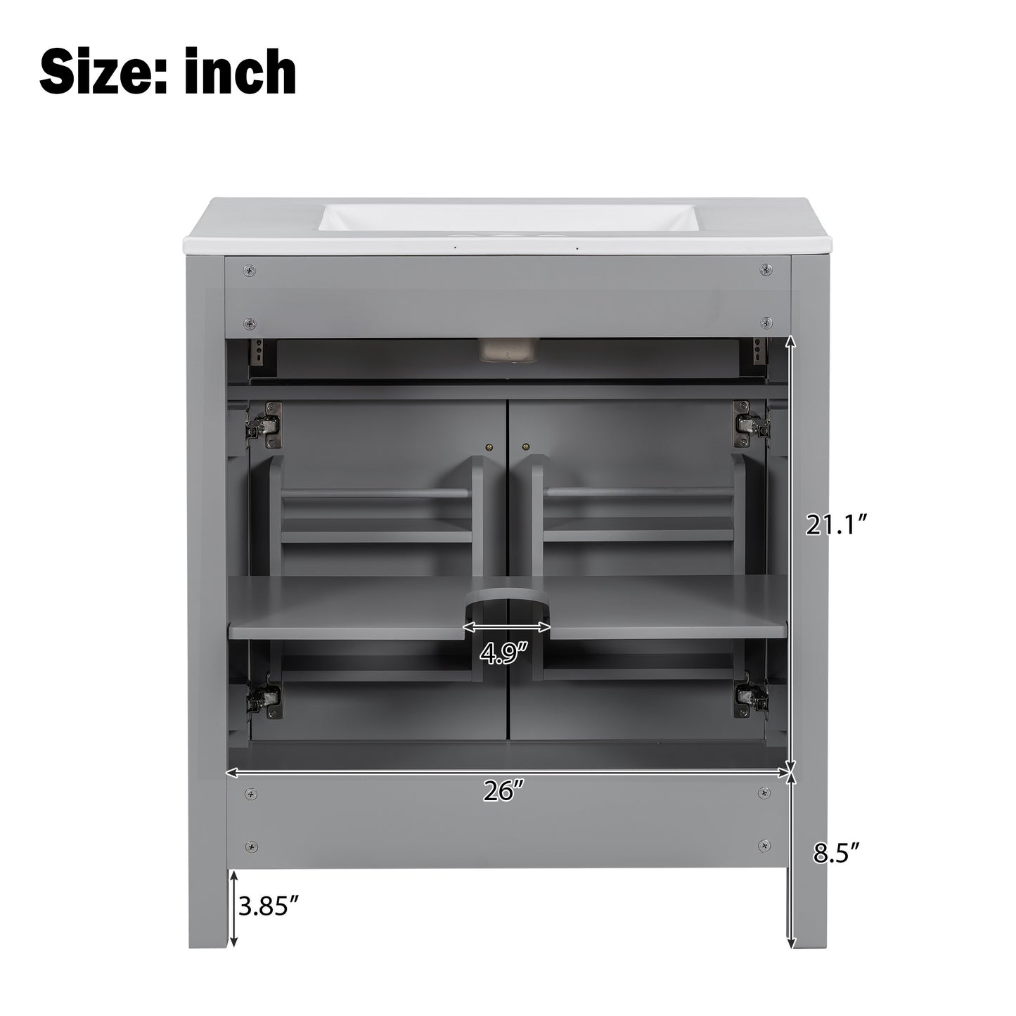 VanityFus 30-in Bathroom Vanity Gray Single Sink Combo with Ceramic White Ceramic Top 2 Soft-Close Doors 1 drawer