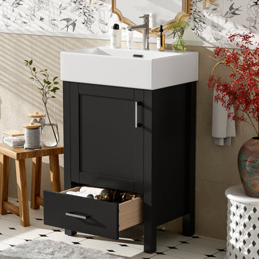 VanityFus 20.28-in Black Single Sink Combo Bathroom Vanity With White Ceramic Top 1 Soft-Close Doors 1 drawer