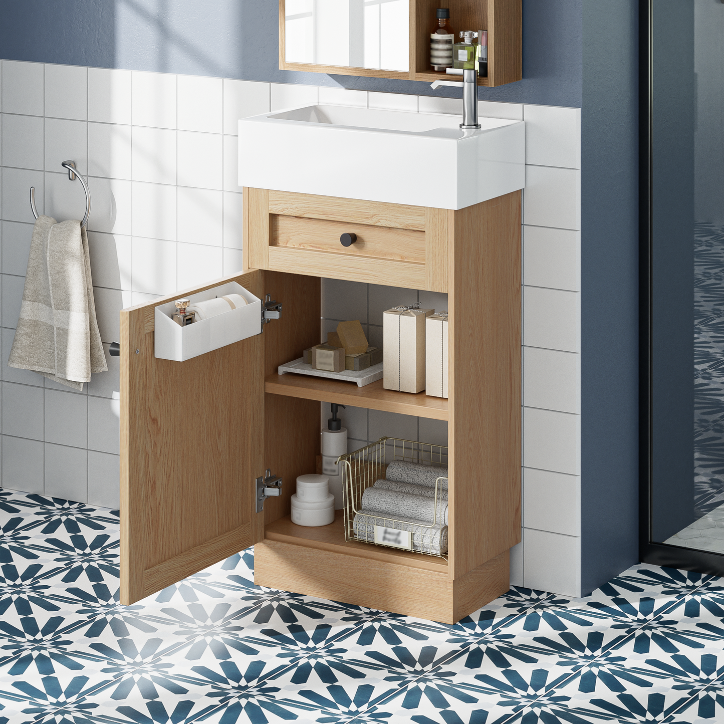 VanityFus 18.5-in Bathroom Vanity Wood Single Sink Combo Resin Top Soft-Close Doors Adjustable Shelves