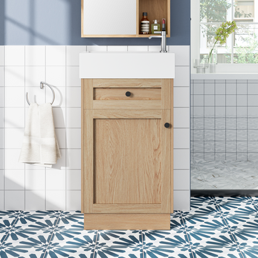 VanityFus 18.5-in Bathroom Vanity Wood Single Sink Combo Resin Top Soft-Close Doors Adjustable Shelves