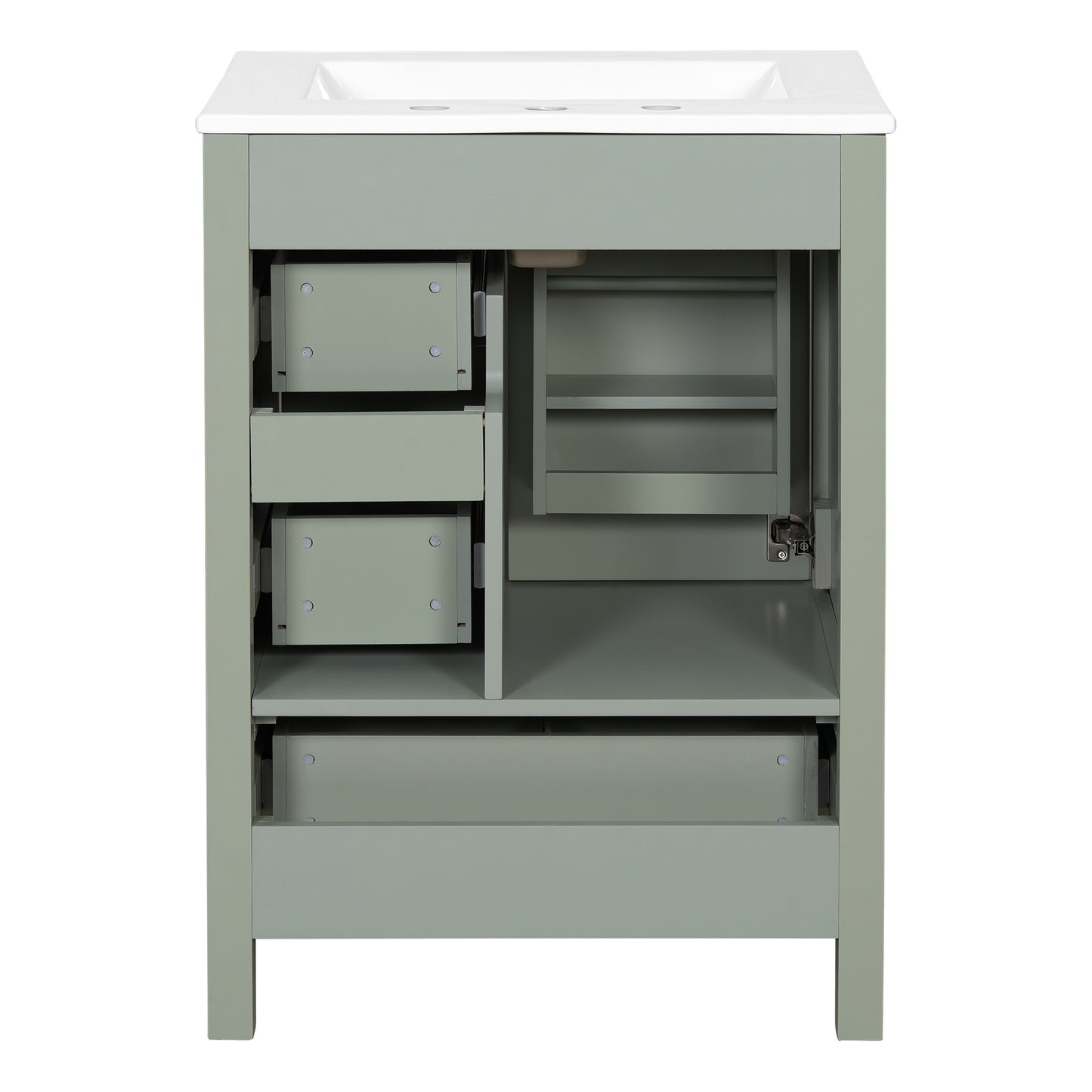 VanityFus Green 24-in Bathroom Vanity Single Sink Combo Ceramic Top 1 Soft-Close Doors 3 Drawers
