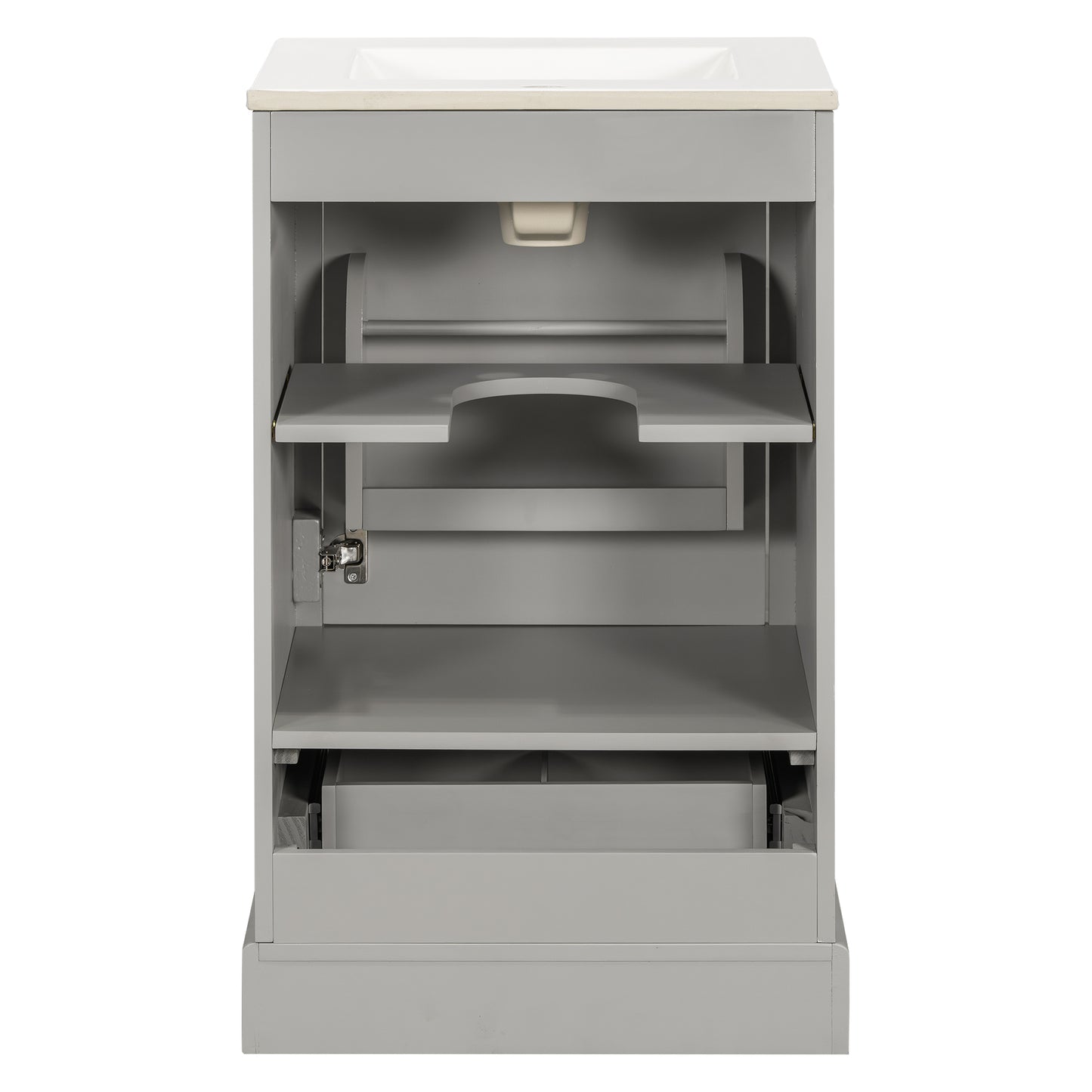 VanityFus Gray 20-in Bathroom Vanity Single Sink Combo Ceramic Top 1 Soft-Close Doors 1 Drawer Adjustable shelves