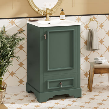 VanityFus Green 20-in Bathroom Vanity Single Sink Combo Ceramic Top 1 Soft-Close Doors 1 Drawer Adjustable shelves