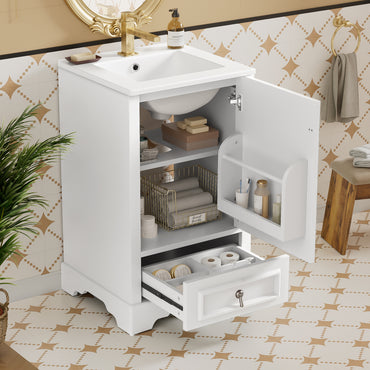VanityFus White 20-in Bathroom Vanity Single Sink Combo Ceramic Top 1 Soft-Close Doors 1 Drawer Adjustable shelves