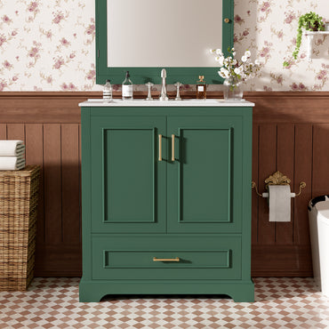 VanityFus 30-in Bathroom Vanity Green Single Sink Combo Ceramic Top 2 Soft-Close Doors 1 Drawer