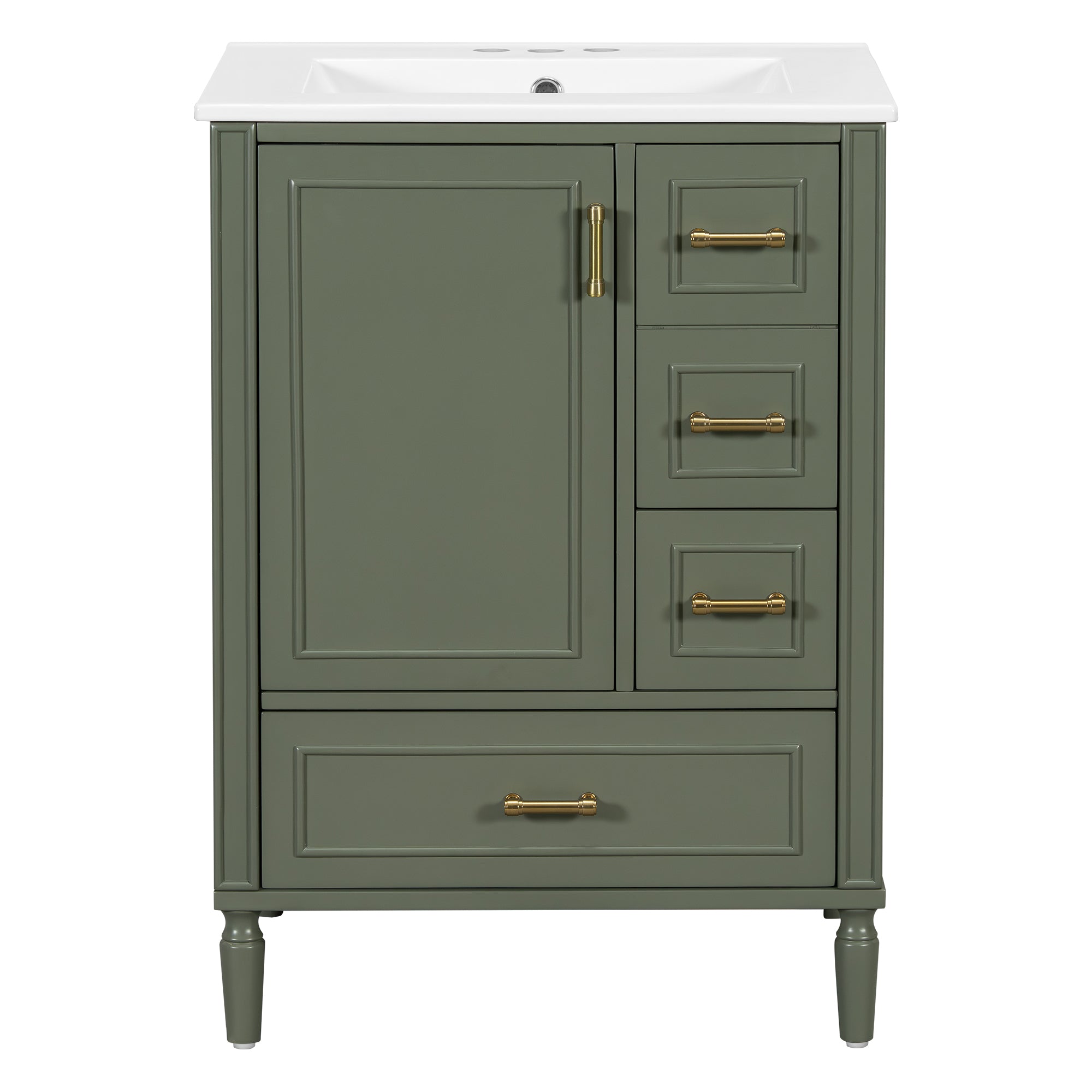 VanityFus Green 24-in Bathroom Vanity Single Sink Combo Ceramic Top 1 Soft-Close Doors 3 Drawers
