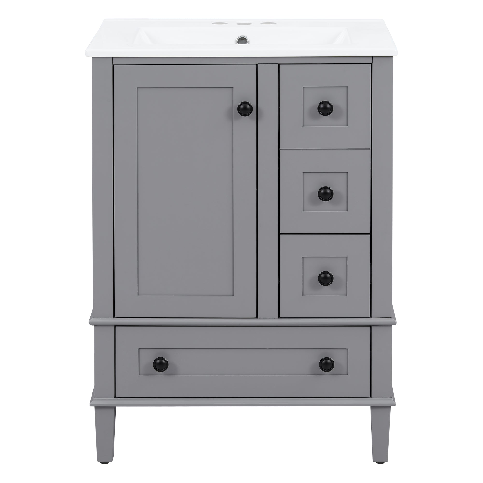 VanityFus Gray 24-in Bathroom Vanity Single Sink Combo Ceramic Top 1 Soft-Close Doors 3 Drawers