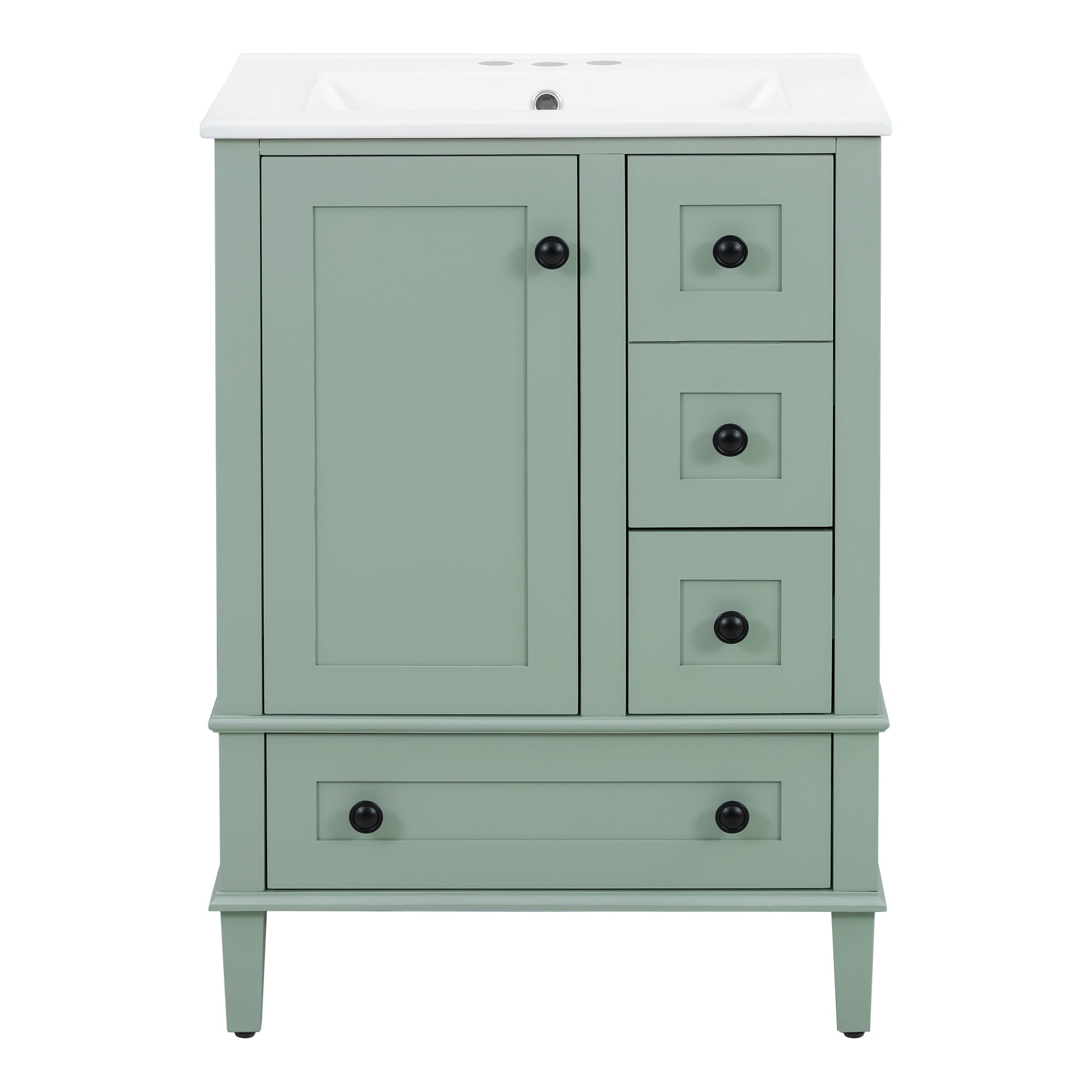 VanityFus Green 24-in Bathroom Vanity Single Sink Combo Ceramic Top 1 Soft-Close Doors 3 Drawers