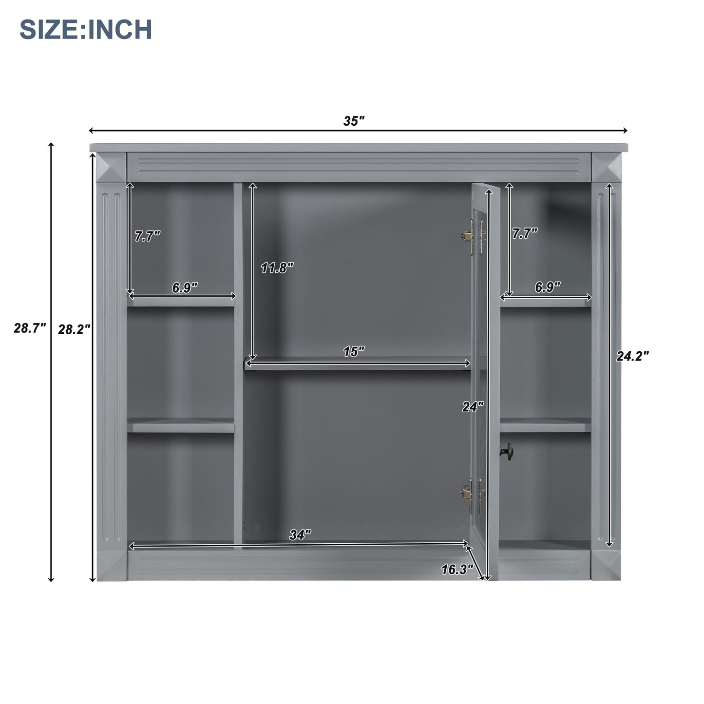 VanityFus 35.1-in Gray Bathroom Vanity Single Sink Combo with Ceramic Top Undermount 3 Soft Close Doors 2 Drawers Adjustable Shelves