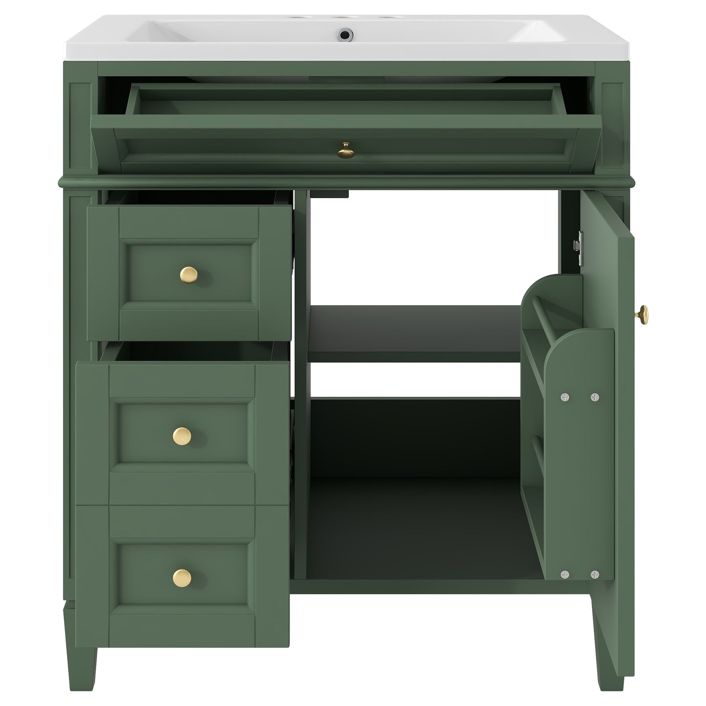 VanityFus Green 30-in Bathroom Vanity Single Sink Medicine Cabinet Combo with Ceramic Top Undermount 2 Soft Close Doors 3 Drawers Undermount Adjustable Shelves (Mirror Included)
