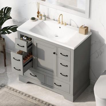 VanityFus 18.6-in Gray Bathroom Vanity Single Sink Combo Undermount with Ceramic Top 1 door 6 drawers Adjustable Shelves