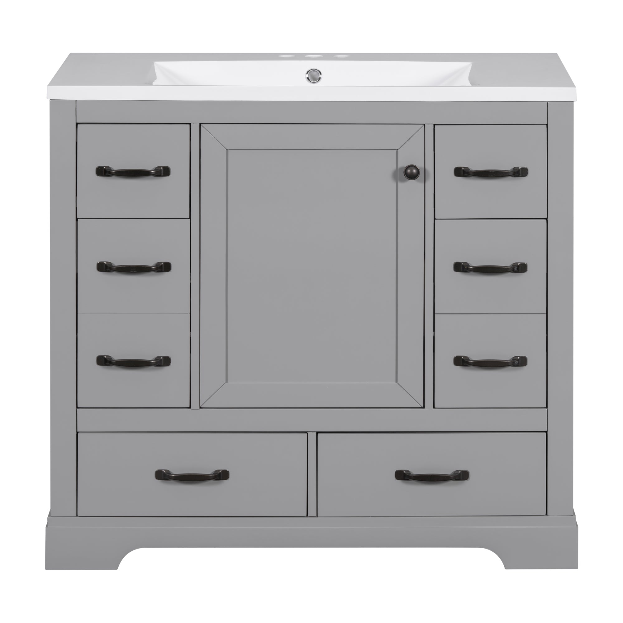 VanityFus 18.6-in Gray Bathroom Vanity Single Sink Combo Undermount with Ceramic Top 1 door 6 drawers Adjustable Shelves