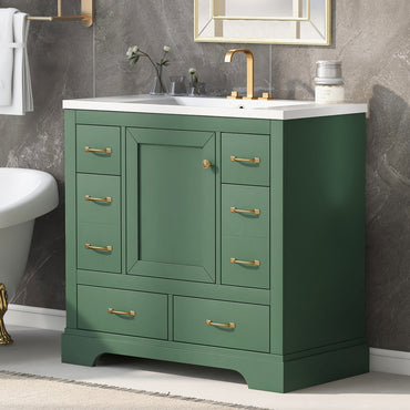 VanityFus 18.6-in Green Bathroom Vanity Single Sink Combo Undermount with Ceramic Top 1 door 6 drawers Adjustable Shelves