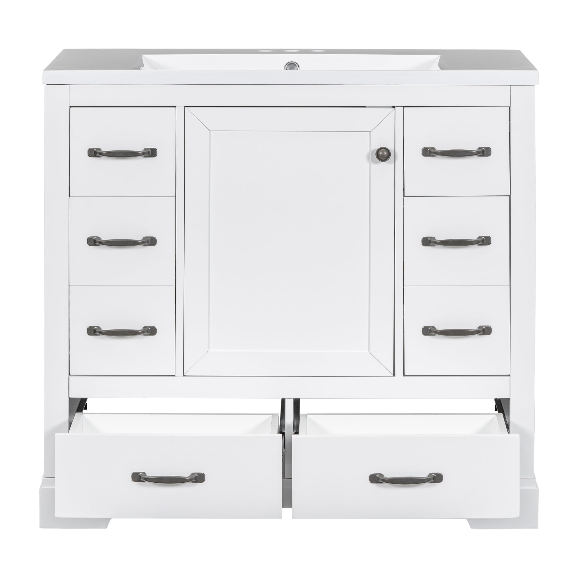 VanityFus 18.6-in White Bathroom Vanity Single Sink Combo Undermount with Ceramic Top 1 door 6 drawers Adjustable Shelves
