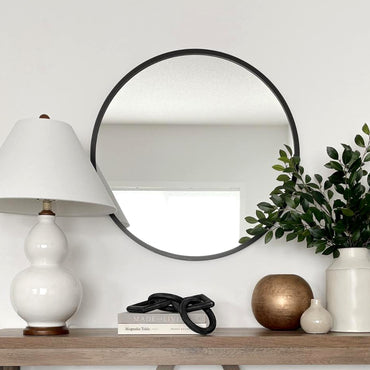 VanityFus 20-in W 20-in H Round Framed Beveled Bathroom Vanity Mirror Wall Mirror (Matte Black)
