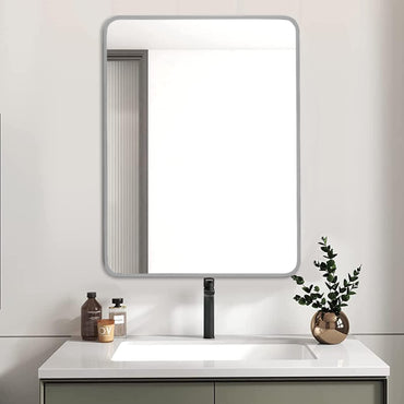 VanityFus 24-in W 32-in H Rectangle Silver Framed Beveled Bathroom Vanity Mirror Wall Mirror