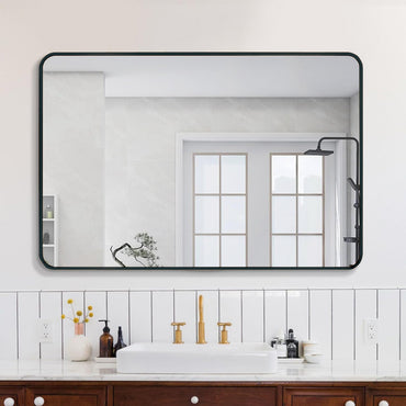 VanityFus 40-in W 30-in H Rectangle Framed Beveled Bathroom Vanity Mirror Wall Mirror (Matte Black)