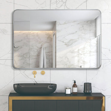VanityFus 30-in W 40-in H Rectangle Silver Framed Beveled Bathroom Vanity Mirror Wall Mirror
