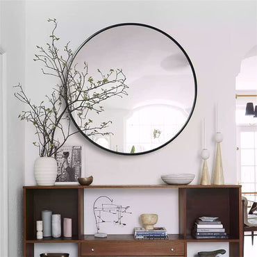 VanityFus 30-in W 30-in H Round Framed Beveled Bathroom Vanity Mirror Wall Mirror (Matte Black)