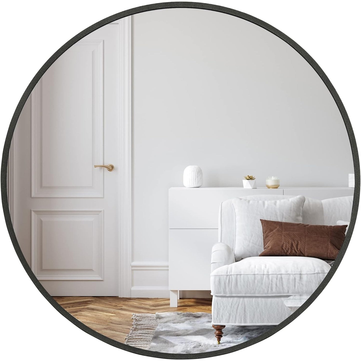 VanityFus 32-in W 32-in H Round Framed Beveled Bathroom Vanity Mirror Wall Mirror (Matte Black)
