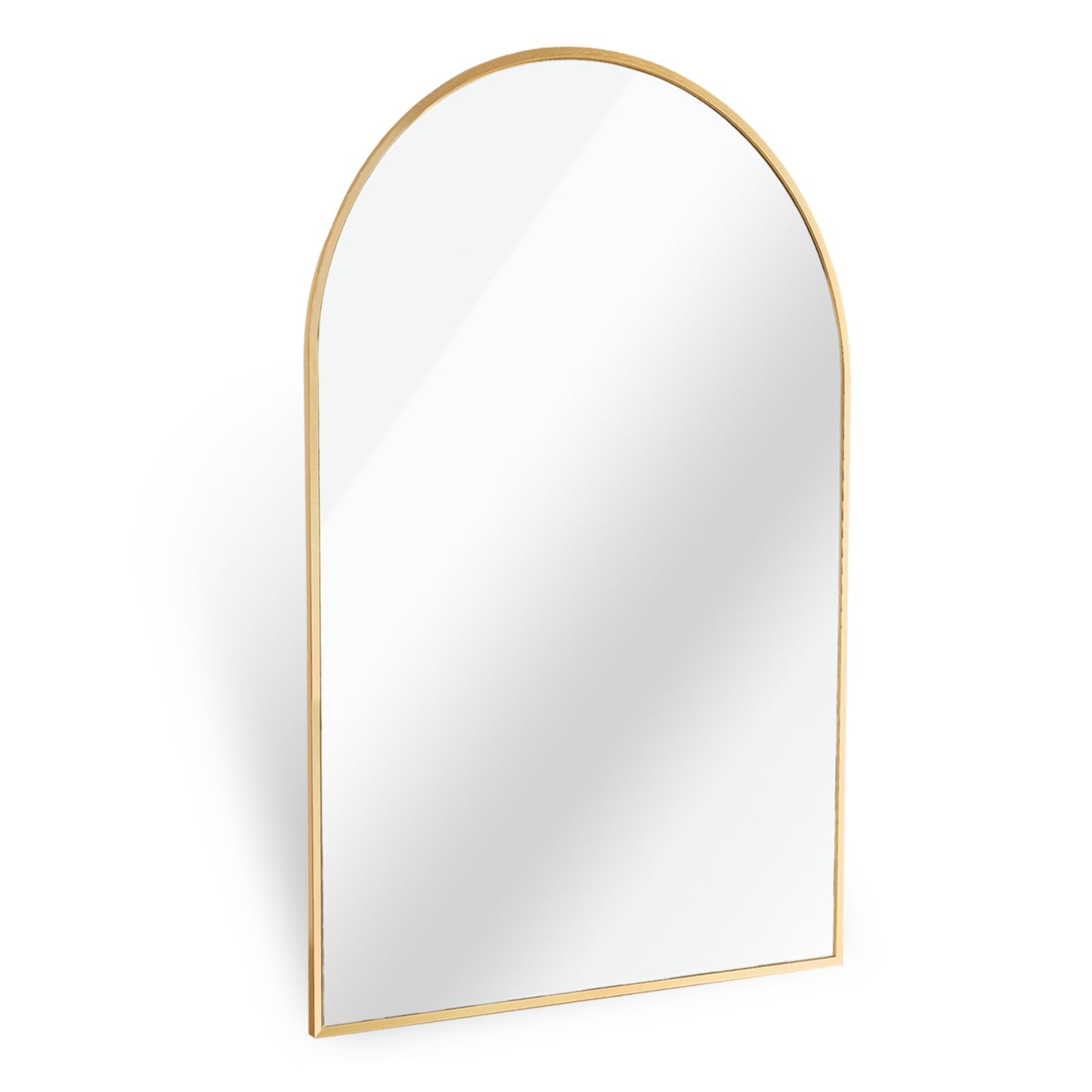 VanityFus 32-in W 24-in H Arch Brush Gold Framed Beveled Bathroom Vanity Mirror Wall Mirror