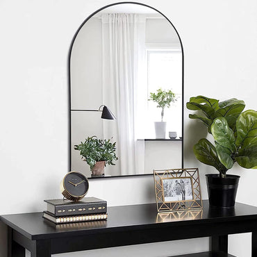 VanityFus 36-in W 24-in H Arch Framed Beveled Bathroom Vanity Mirror Wall Mirror (Matte Black)