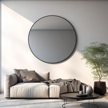 VanityFus 42-in W 42-in H Round Framed Beveled Bathroom Vanity Mirror Wall Mirror (Matte Black)