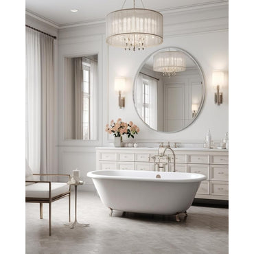 VanityFus 42-in W 42-in H Round Silver Framed Beveled Bathroom Vanity Mirror Wall Mirror