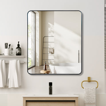 VanityFus 36-in W 30-in H Rectangle Framed Beveled Bathroom Vanity Mirror Wall Mirror (Matte Black)