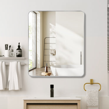 VanityFus 30-in W 36-in H Rectangle Silver Framed Beveled Bathroom Vanity Mirror Wall Mirror