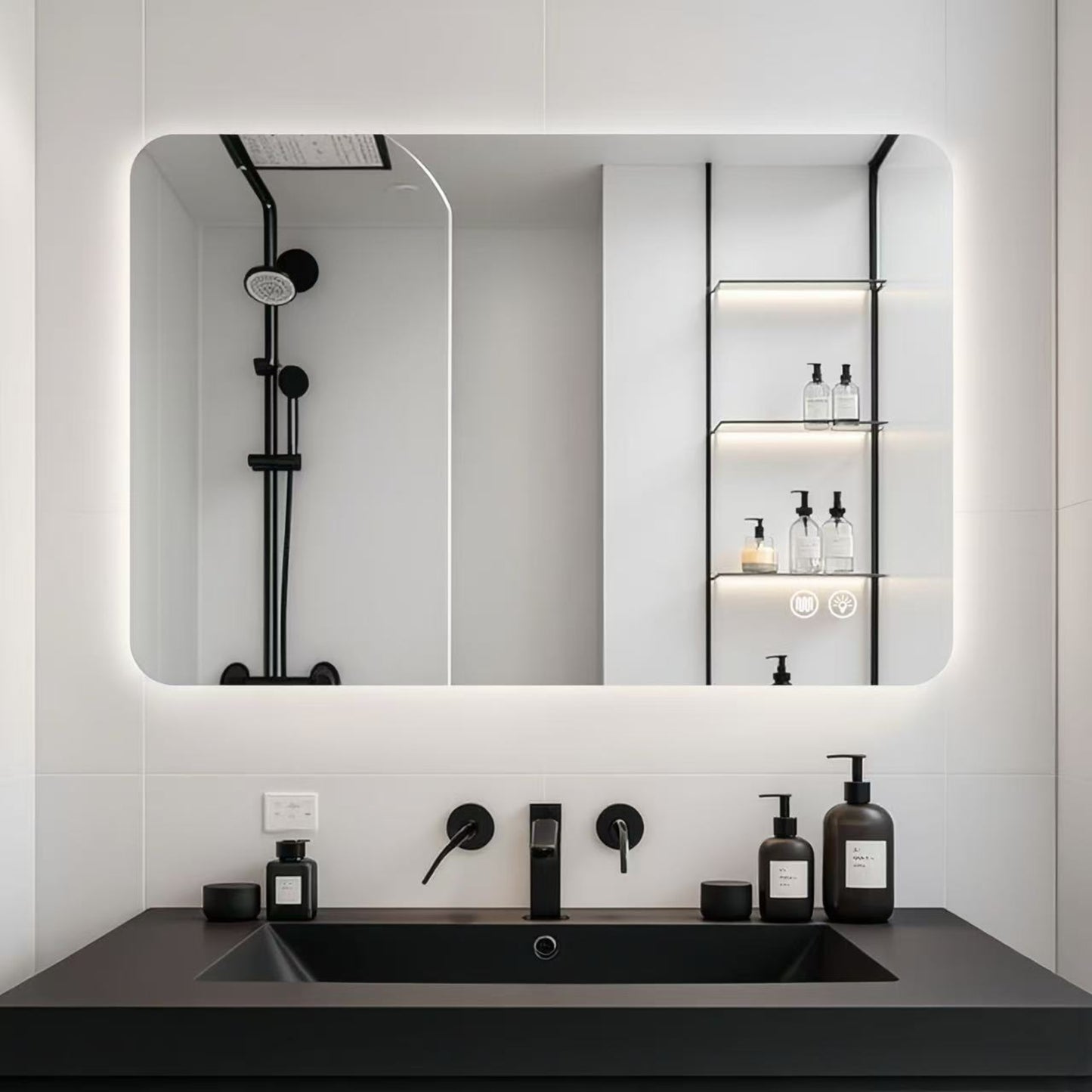 VanityFus 24-in W 36-in H Rectangle Frameless Dimmable LED Lighted Fog Free Bathroom Vanity Mirror