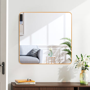 VanityFus 30-in W 30-in H Square Brush Gold Framed Beveled Bathroom Vanity Mirror Wall Mirror